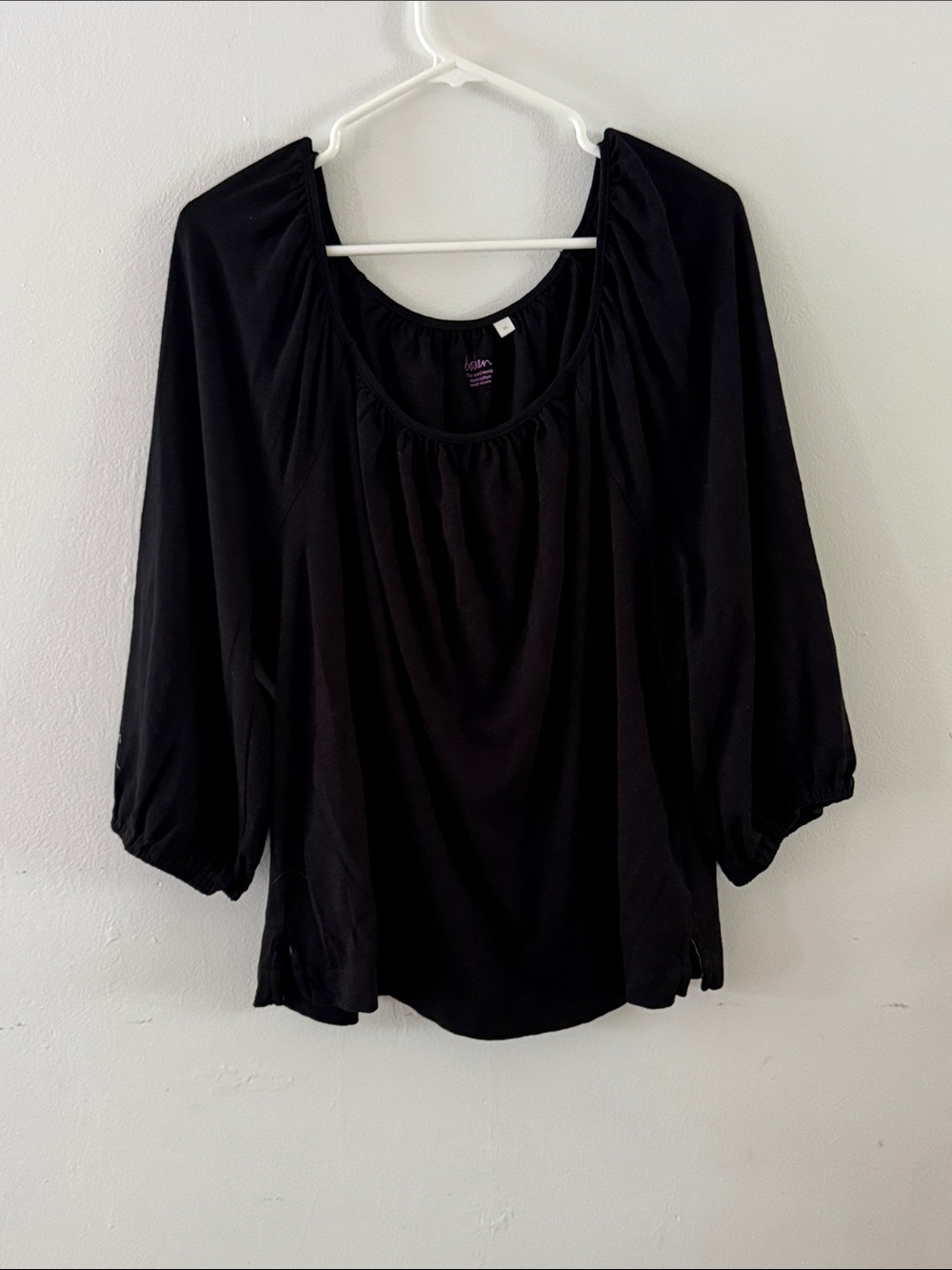 Boden Black Scoop-Neck Peasant Blouse Sz XL
